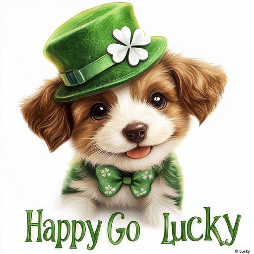 Adorable puppy with green hat and shamrock