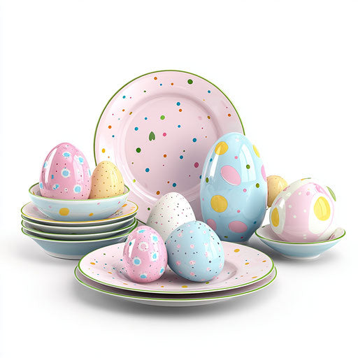 3D Easter Tableware on flat white background