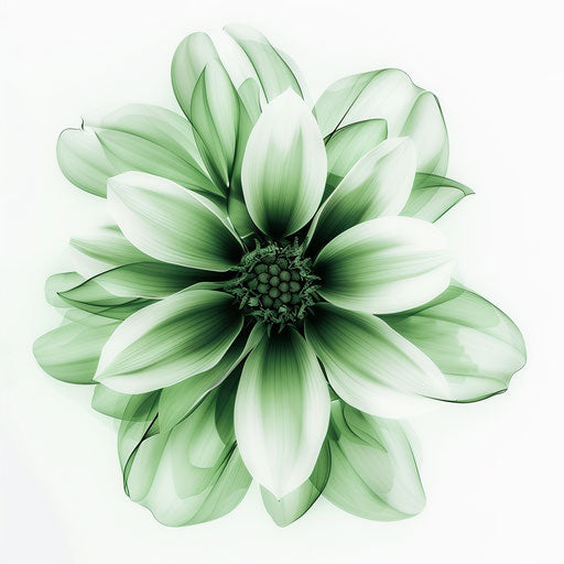 A green flower on white background, webcore style, negative space
