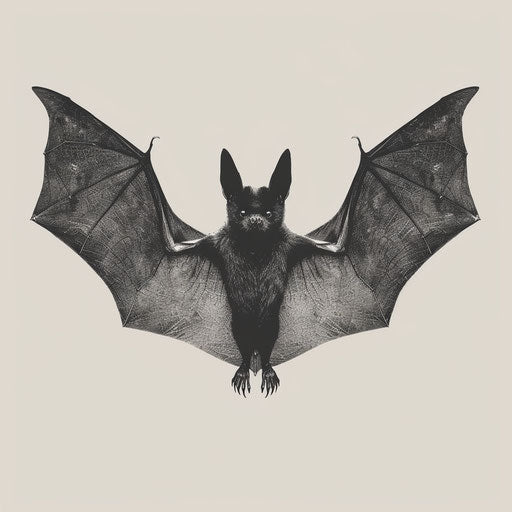 Realistic style bat with detailed wings on flat background