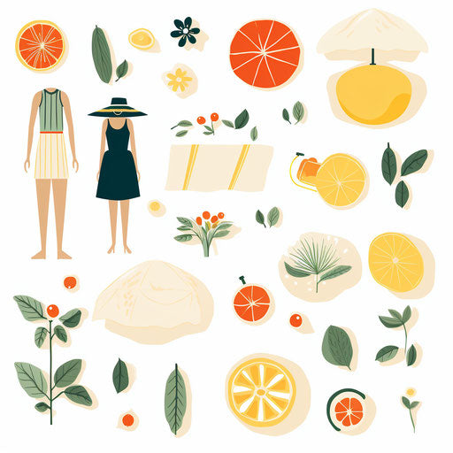 Minimalist style summer clipart, on white background