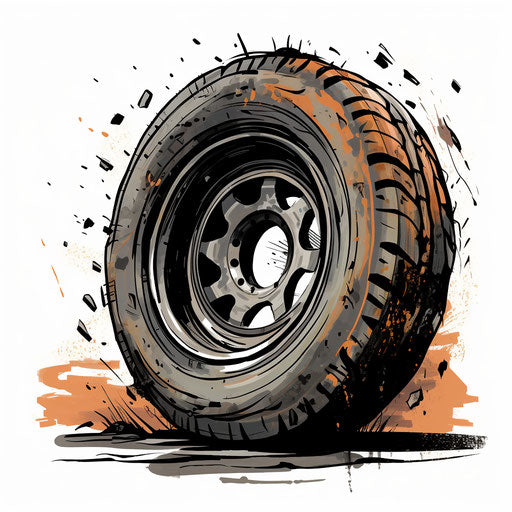 Tire illustration in the style of Chiaroscuro Art, on white background