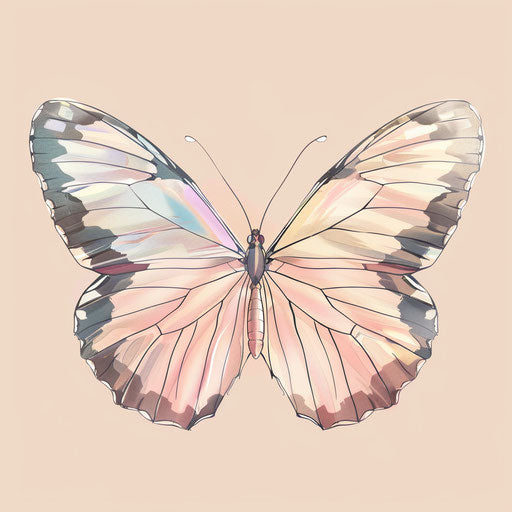 Elegant butterfly with translucent pastel wings, clipart style