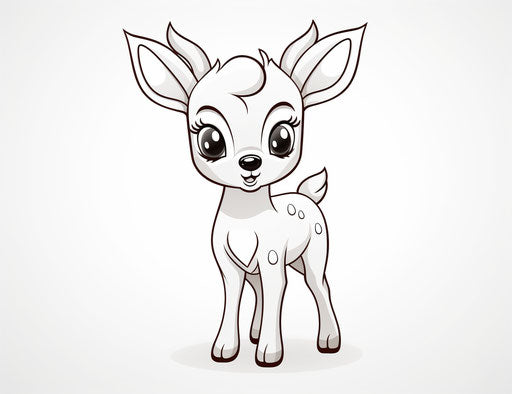 Reindeer coloring pages for kids, kawaii art style, captivating minimalist illustrator