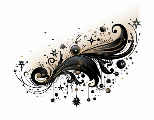 Black tattoo with stars, exuberant, sculpted style