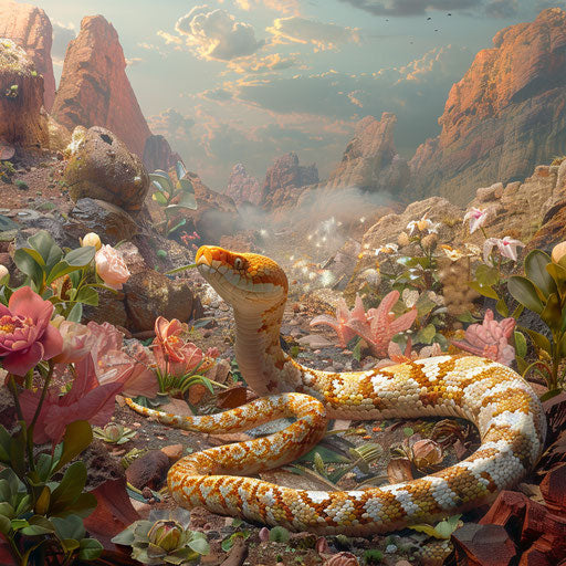 Hognose snake in a surreal and dreamy landscape