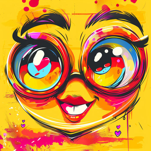 Cute emoticon with eyes and heart, fluorescent colors