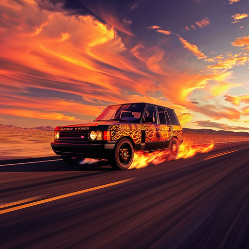 Charged SUV flames desert sunset race 1994