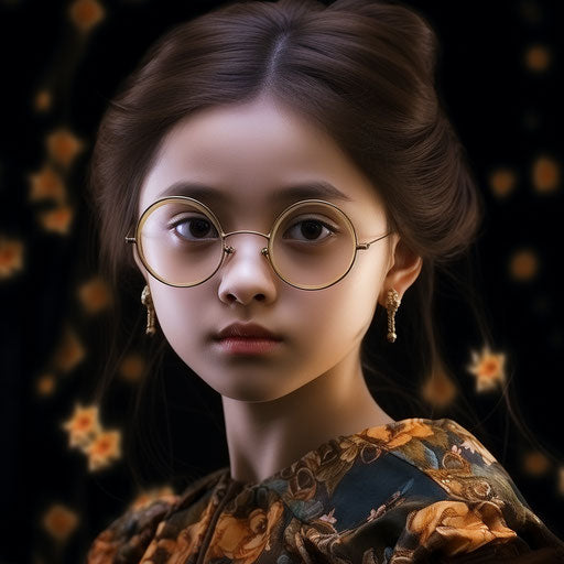 An Indonesian girl with glasses, in the style of Sandara Tang, Aquirax Uno, Horia Bernea, Sumatraism, photo