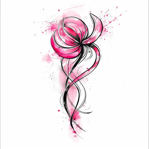 Minimalist design of small pink ribbon tattoo on white