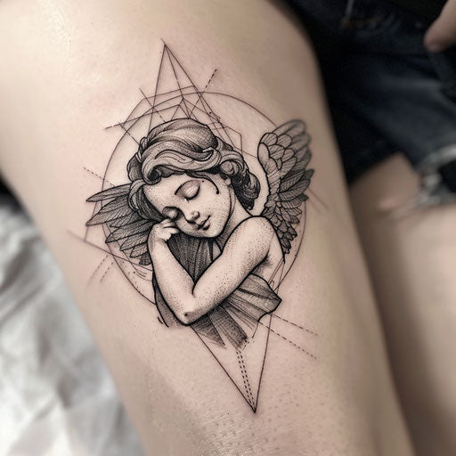 Art Deco inspired cherub tattoo