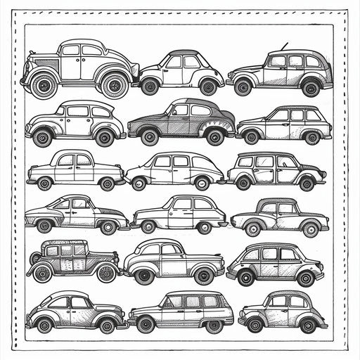 Playful arrangement of toy cars neatly displayed