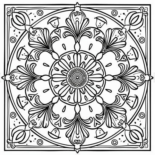 Detailed illustration of a traditional rangoli design with intricate patterns