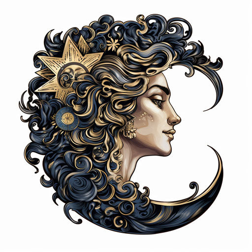 Moon clipart in the style of Chiaroscuro Art, on a white background