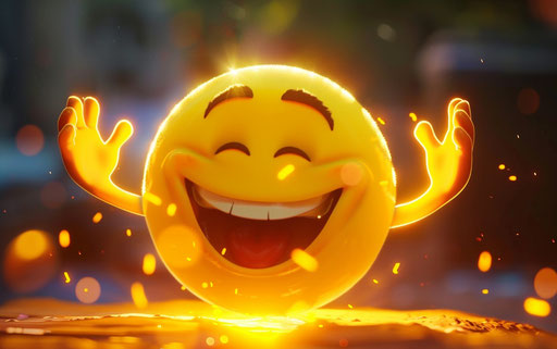 Smiling yellow emoticon with hand gestures