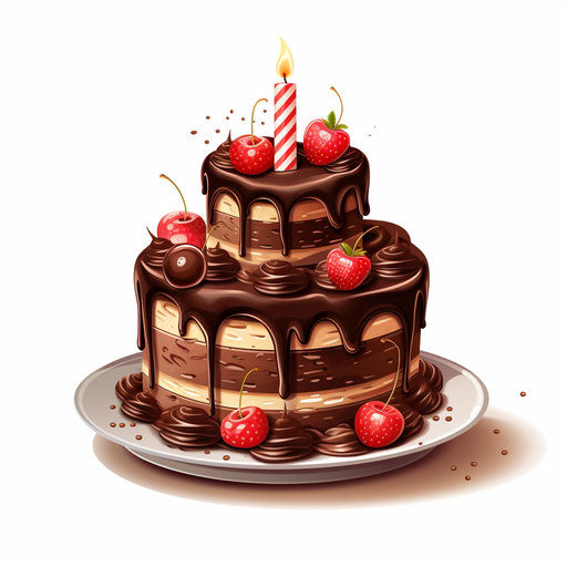 Birthday cake illustration in the style of Chiaroscuro Art