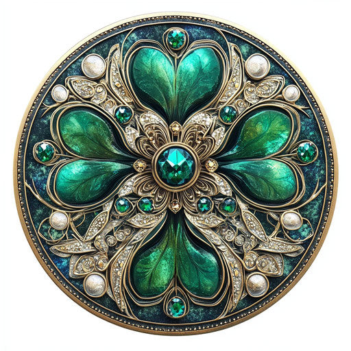 Emerald clover with gold jewels - Vibrant digital art