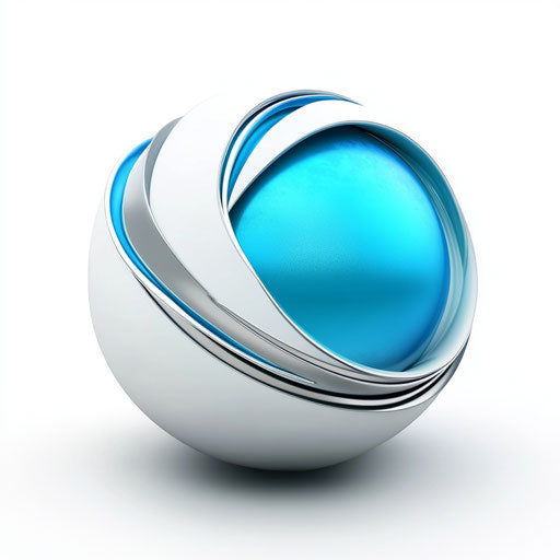 3D logo design with stylized sphere icon and modern typography in blue and silver