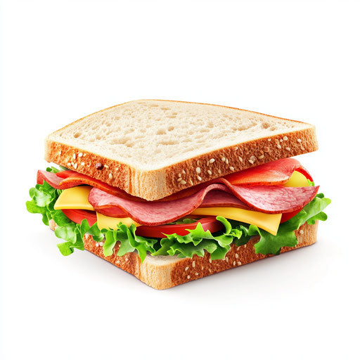 3D sandwich on white background, photo realistic style, isolated clipart