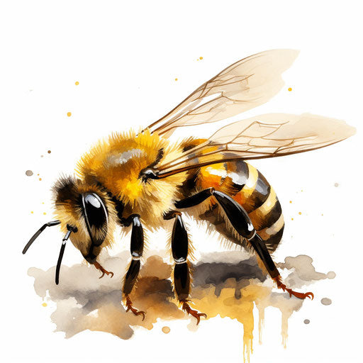 Bee illustration in the style of oil painting, on white background