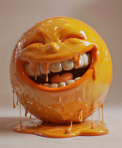 Laughing emoji, soggy style, realistic light and color usage