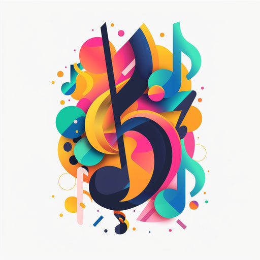 Playful music logo with bright colors and fun shapes