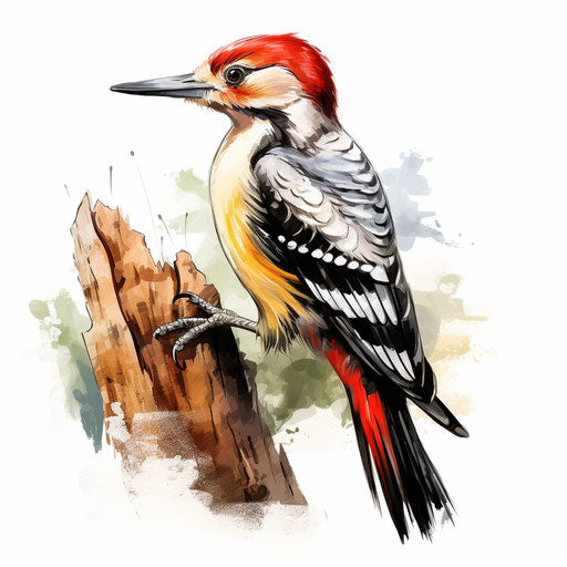 Woodpecker illustration in oil painting style, on white background