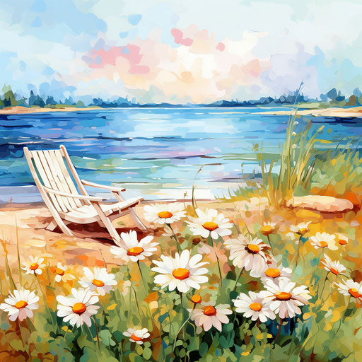 Summer art in the style of oil painting, on white background