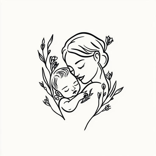 Tattoo sketch of mother and baby on white background