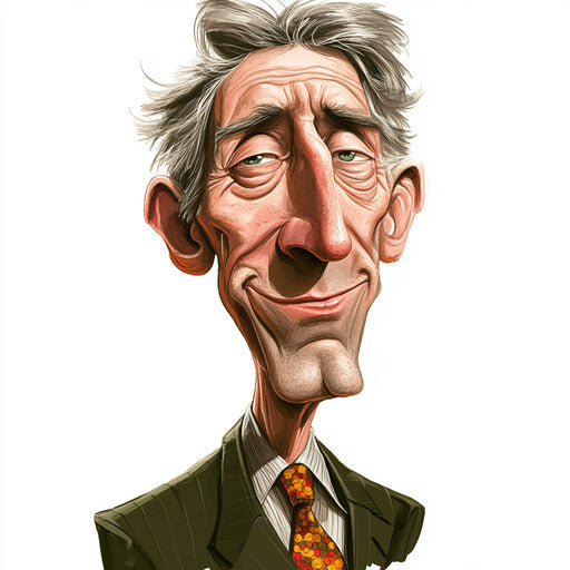 Humorous caricature of a William Clark caricature clipart with human characteristics, exaggerated prominent chin, small feet, monochrome, vibrant colors, cartoon style, winking, high-resolution, no background, isolated