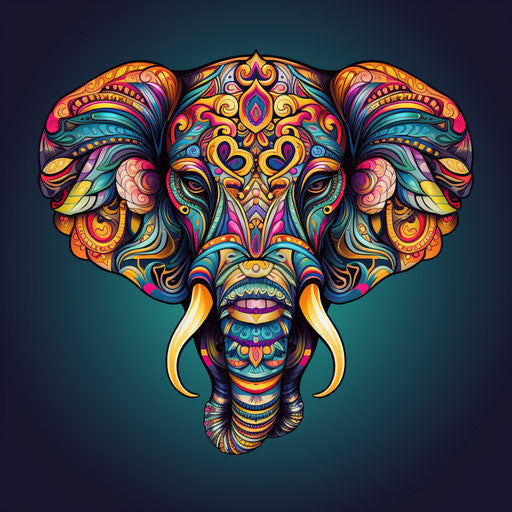 Elephant coloring page, ornamental motifs, ominous vibe