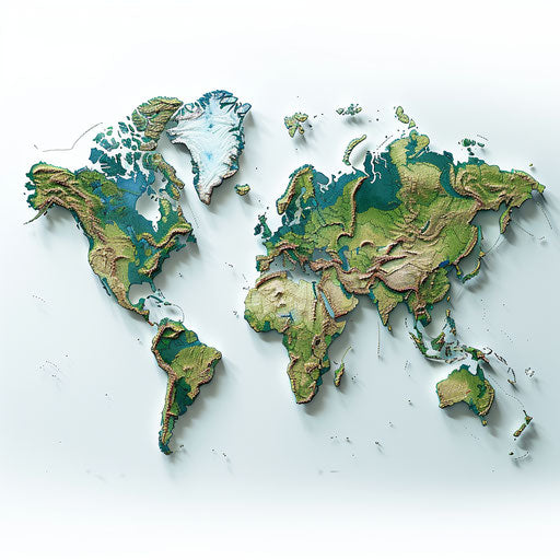 Realistic world map clipart on flat white background