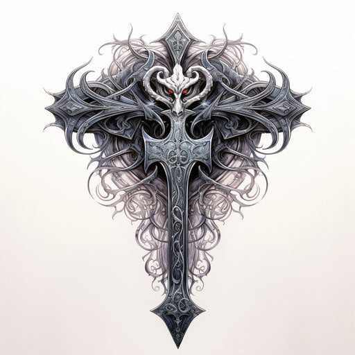 Celtic dragon cross tattoo, dark fantasy design
