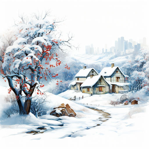 December clipart in the style of Oil painting, on a white background