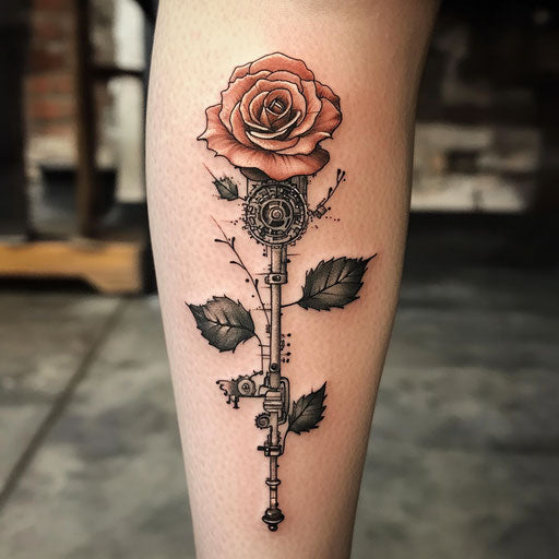 Rose tattoos for women with a steampunk mechanical rose