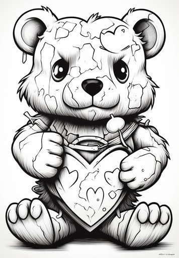 Bear with heart on heart, comic art style, toycore