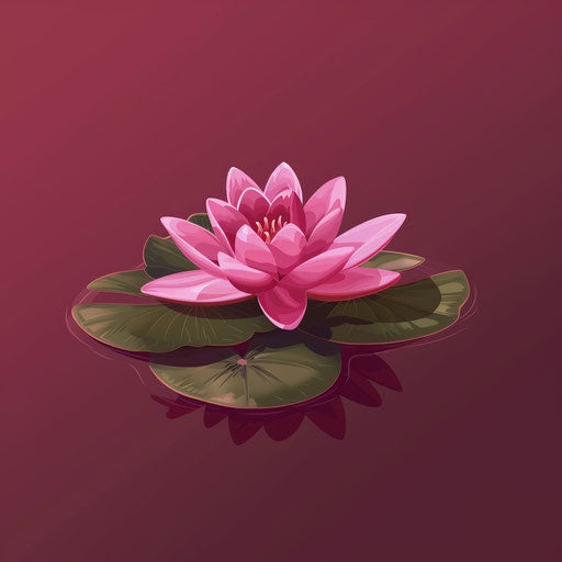 Realistic lily pad on luminous burgundy backdrop