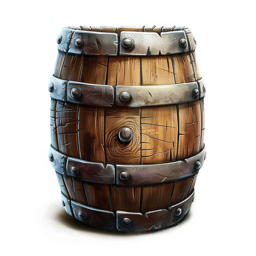 Realistic barrel clipart on flat white background, bright colors and high detail