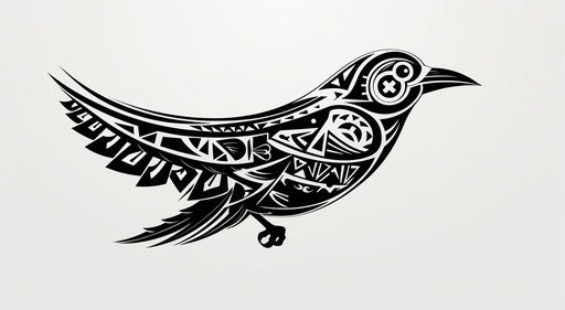 Black and white bird tribal style tattoo stock with intricate costumes