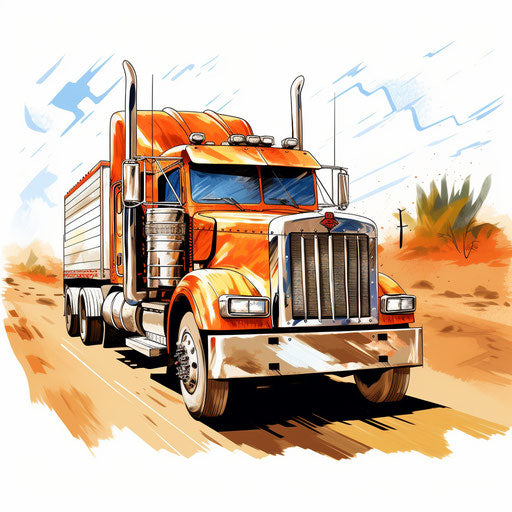 Cartoon truck in the style of Oil painting, on a white background