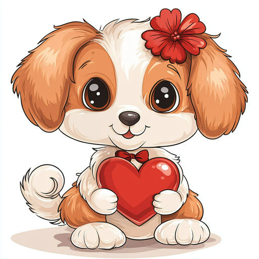 Adorable cartoon puppy holding heart, Valentine's Day clipart
