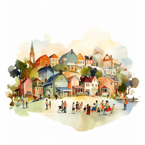 Community clipart in the style of Impressionistic Art, on a white background