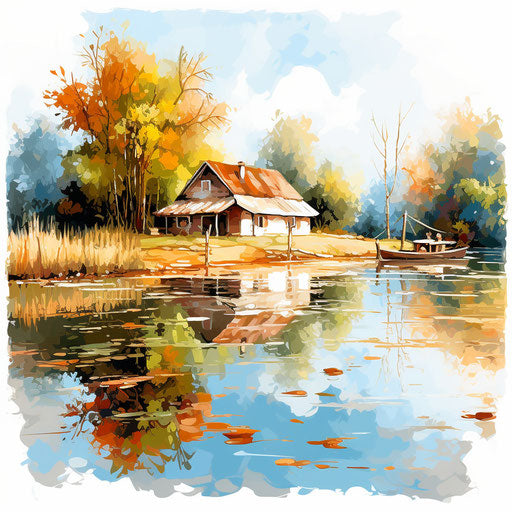 Clipart library in the style of oil painting on a white background