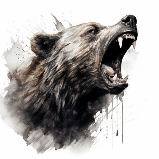 Screaming bear spray painted realism white gray tattoo
