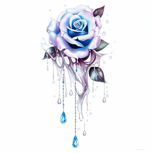 White and blue rose tattoos with pearls in feminine sticker art