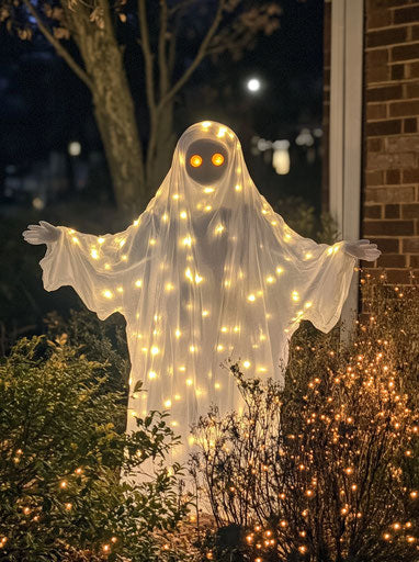 Light-up ghost costume for Halloween in the yard