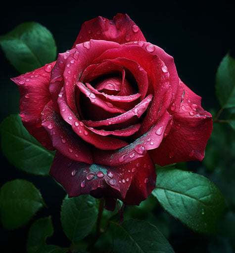 beautiful rose of May, dark pink and dark emerald style