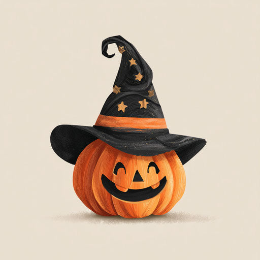 Cheerful Cartoon Jack-o'-Lantern with Witch Hat