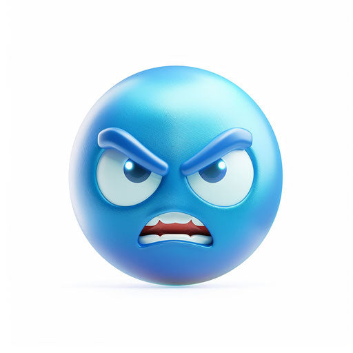 Blue fed up emoji icon on white professional background
