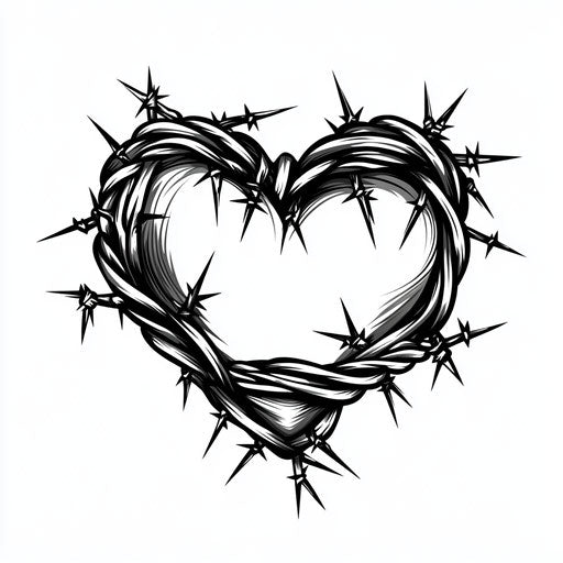 Flat tattoo sketch of a heartless tattoo with barbed wire